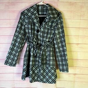 Ambition Dark Gray Blue Belted‎ Raincoat Size Small